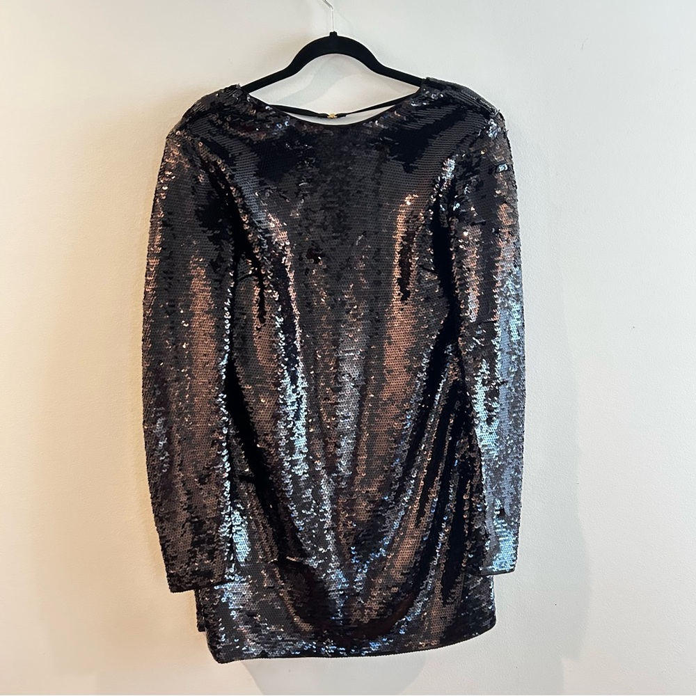 Frame Denim Women’s Open Back Black Sequin Mini Dress Size XL NWT